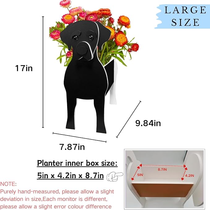 Black Labrador Dog Planter Pots, 9.84 x 7.87 x 17 Inches | Large Dog Flower Pot, Cute Animal Shaped Plant Pot, Gifts for Women & Pet Lovers, Indoor Outdoor Garden Home Office Decor