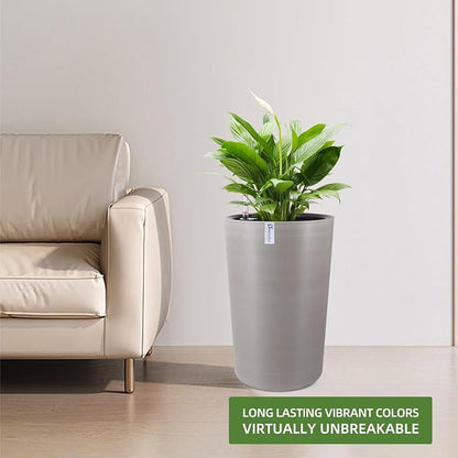 Dexceder 16x12 Self Watering Tall Planter (Coffee, Wire Drawing) | High Cylinder, Thickened Large Floor Standing Flower Plant Pot with Water Level Indicator Indoor Outdoor