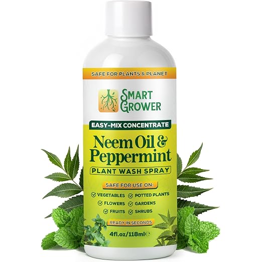 Neem Oil Spray for Plants with Peppermint Oil – for Indoor & Outdoor Plants, Gardens, & Houseplants– Best Value Refill 4 oz Concentrate Makes 1/2 Gallon RTU