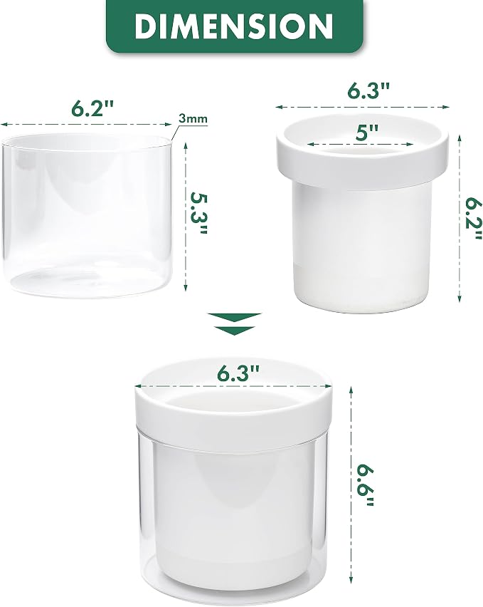 Phoenix Vine 6 Inch Self Watering Planter, White Terracotta Clay Pot with Glass Reservoir for Indoor Plants, Herbs, Flowers, Set of 1, 52-B-F-1