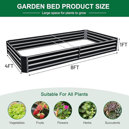 Land Guard 3 Pack 8×4×1ft Galvanized Metal Raised Garden Bed, Metal Planter Kit Box Outdoor for Deep-Rooted Vegetables, Flowers, Green and Herbs, Gray
