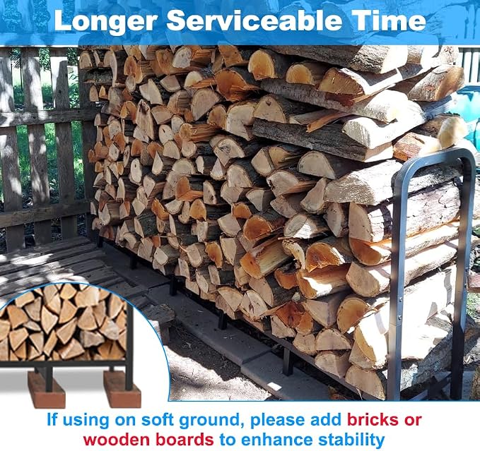 5.3ft Firewood Rack Holder, Adjustable Heavy Duty Fire Log Stacker Stand for Fireplace, Outdoor Indoor Metal Wood Pile Storage Organizer, Patio Logs Stand tool, Black