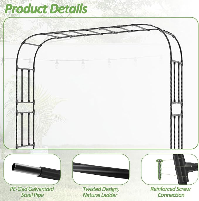 Thickened Metal Garden Arch-126(L)*94.5"(H),Garden Trellis for Climbing Plants Outdoor, Heavy Duty RustProof Iron Arbor Archway for Backyard, Patio, Lawn and Wedding Decorations(20MM Pipe)