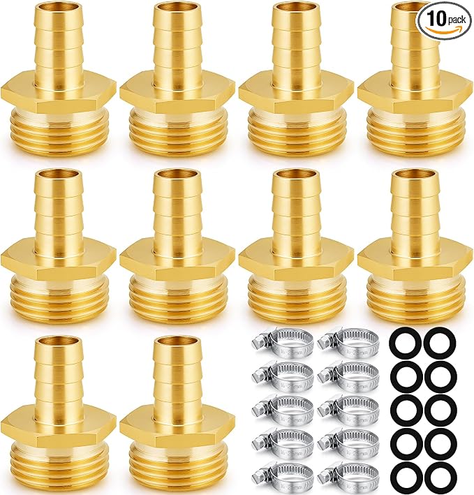SIGURANTA 1/2“ male hose fittings - Brass GHT Thread Spigot Connector | Outdoor Water Hose Fitting for Sprinkler Gun Connection | Garden Hose End Adapter (1/2" MHT Barb Fitting 10PCS)