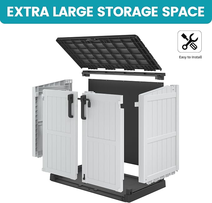 Outdoor Horizontal Storage Cabinet Box 36 Cu Ft with Lockable Doors, Outdoor Storage Shed Portable Waterproof for Backyard Garden