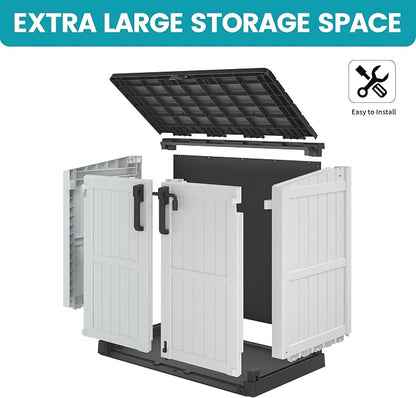 Outdoor Horizontal Storage Cabinet Box 36 Cu Ft with Lockable Doors, Outdoor Storage Shed Portable Waterproof for Backyard Garden