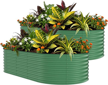 GarveeLife 2 Pcs Raised Garden Beds Outdoor 8x4x2 ft - Galvanized Steel Planter Box for Vegetables, Flowers, Rust-Resistant, Easy Assembly Raised Beds, Durable Planters for Outdoor Plants, Green