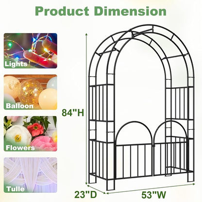7ft Garden Arbor - Metal Garden Arch Trellis for Climbing Plants, Wide Sturdy Trellis Outdoor, Garden Arbor with Gate, Ideal for Weddings, Halloween, Christmas & Outdoor Decorations