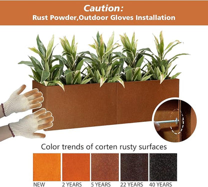 Corten Steel Planter Box for Outdoor Plants 14"x14"x30" Metal Planter Spliced Planter Box with Removable Insert Sherf for Outside,Indoor,Garden (Corten, 14 * 14 * 30)