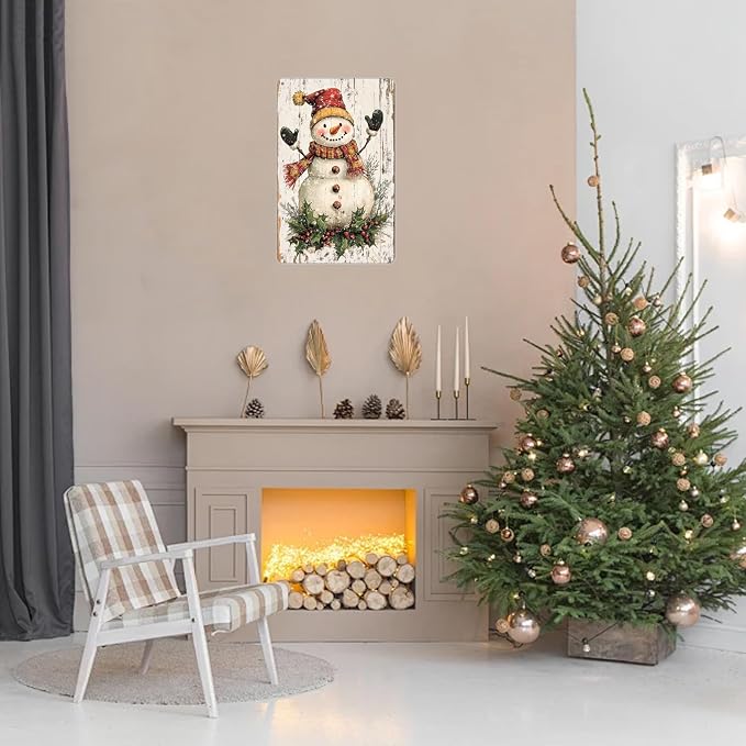 Tin Signs Snowman Metal Signs Winter Aluminum Sign for Home Cafe Bar Yard Office Kitchen Farmhouse Wall Decor 12×8 Inch