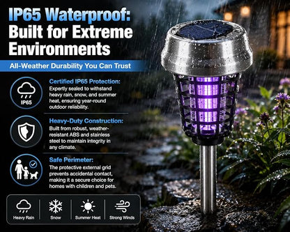 4Pack Solar Bug Zapper Outdoor Waterproof Mosquito Zapper | Outdoor with UV Light, Bug Zapper Repellent Trap, Outside Bug Repellent Trap Used to Keep Gnat Small Flying Mosquitoes