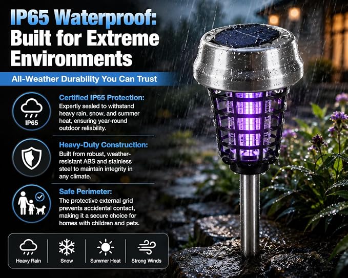 4Pack Solar Bug Zapper Outdoor, Waterproof Mosquito Zapper Outdoor with UV Light, Bug Zapper Repellent Trap, Outside Bug Repellent Trap Used to Keep Gnat Small Flying Mosquitoes