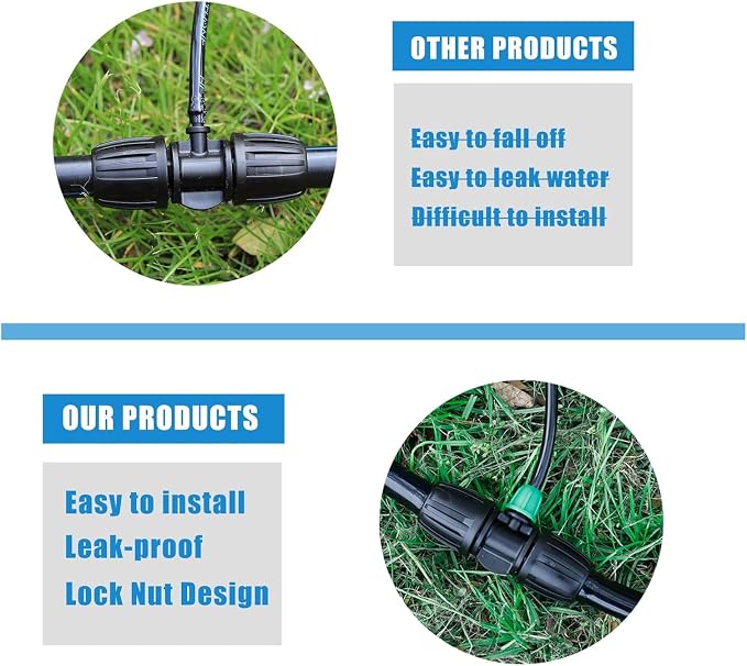 12 Pcs Lock Barbed Tee Connectors1/2 inch Tubing to 1/4 Inch Tubing ANTI-LEAK Irrigation Fittings for (1/2'' ID x 0.60''-0.63'' OD) Locked Barbed Irrigation Fittings(12Pcs Lock Barbed Tee Three Way)