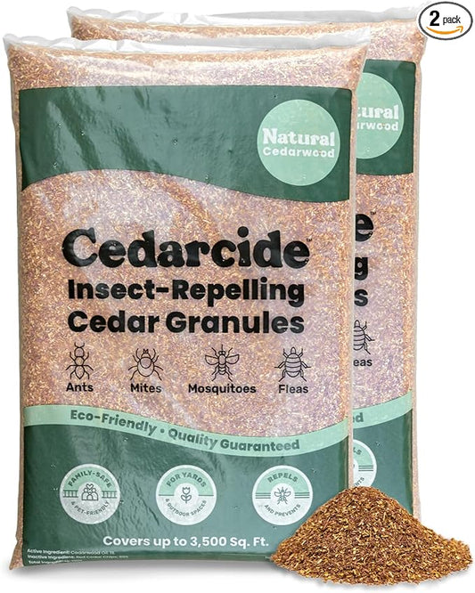 Cedarcide Lawn, Home & Garden Cedar Granules | Repels Fleas, Ants, Spiders & Mosquitoes | Smells Great, Easy to Use | Family & Pet Safe | 2 Bags (16 Lbs)