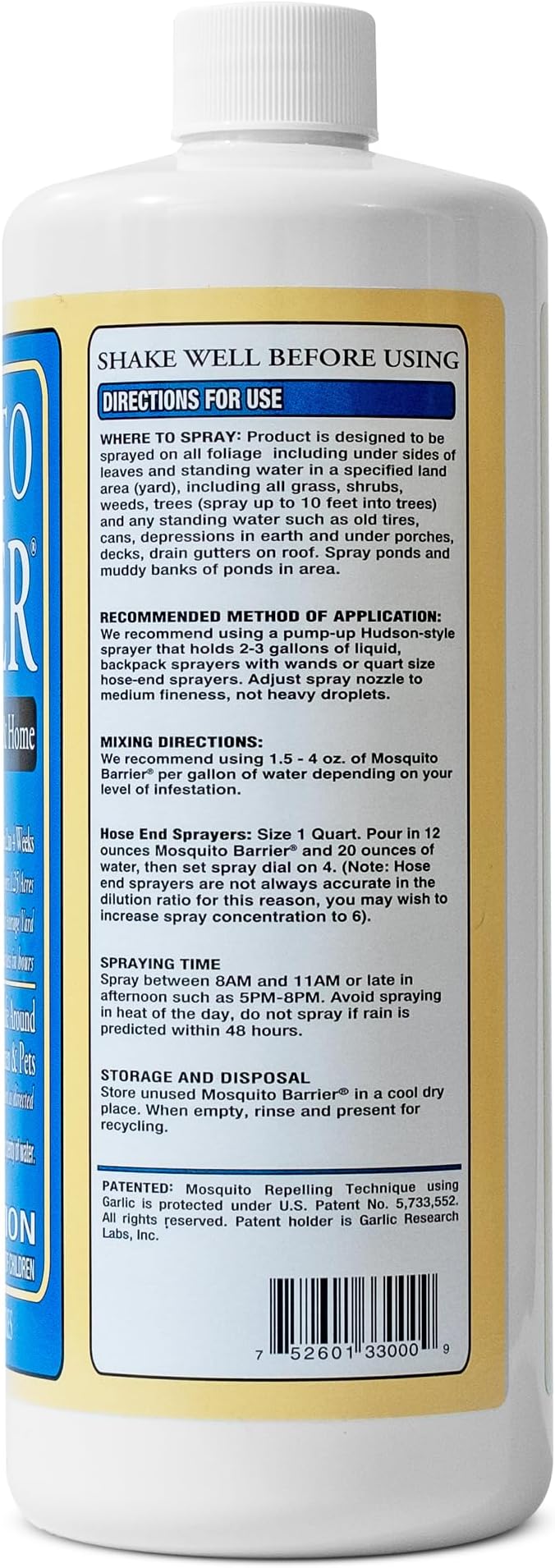 Mosquito Barrier Liquid Garlic Mosquito Repellent Concentrate, 32 fl oz – Professional Outdoor Treatment for Lawns, Landscapes & Perimeter Areas – Yard & Home Mosquito Protection