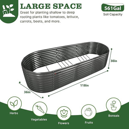 A ANLEOLIFE 30" Extra Tall Galvanized Raised Garden Beds Outdoor, 10x3x2.5ft Large Oval Metal Planter Boxes for Planting Vegetables, Flowers, Fruits, Eco-Safe & Easy Setup, Quartz Grey