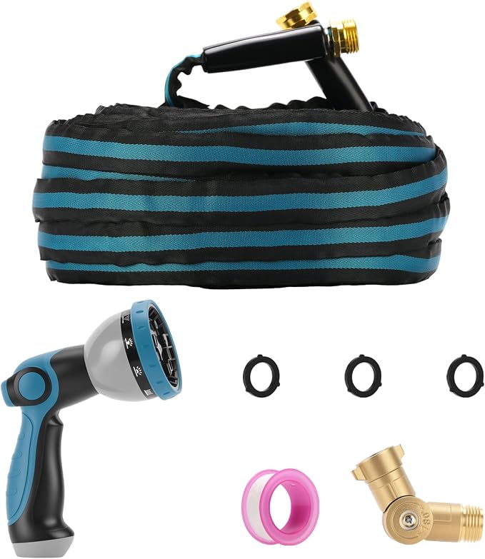 MEASUREMAN 100 FT Heavy Duty Garden Hose, Flexible Kink-Resistant Water Hose Kit with Spray Nozzle, 180° Swivel Grip & Storage Bag, 5/8-Inch Diameter