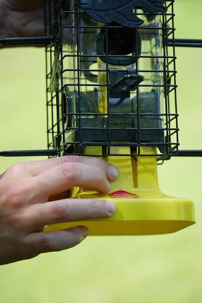 Squirrel Solution200 Squirrel-proof Bird Feeder w/6 Feeding Ports, 3.4-pound Seed Capacity, Free Seed Funnel | Powder-Coated Metal Shroud, Spring-Loaded Weight-Closing, Polycarbonate Tube, Includes Seed Funnel