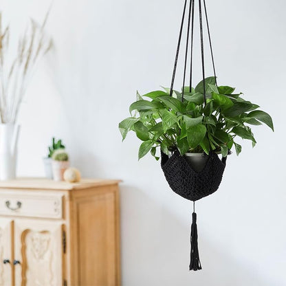 Shappy 2 Pack Boho Macrame Plant Hanger, Large Hanging Planter Plant Holder Pot Hanger Hanging Basket Wall Planters, Plants Lover Gift for Indoor Garden (Classic,Black)