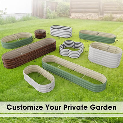 8x2ft Oval Galvanized Raised Garden Bed Kits 16" Tall Outdoor Large Metal Modular Planter Box 9-in-1 Raised Beds for Gardening,Vegetables,Fruits,Flowers & Herbs (Silver)