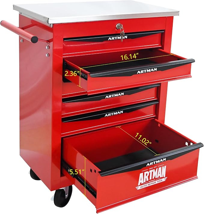 KEIKI 6 Drawers Tool Cart on Wheels,Multifunctional Rolling Tool Chest Tool Storage,Drawers Rolling Tool Trolley Organizer Tool Case for Garage, Warehouse, Workshop, Repair Shop (Red)