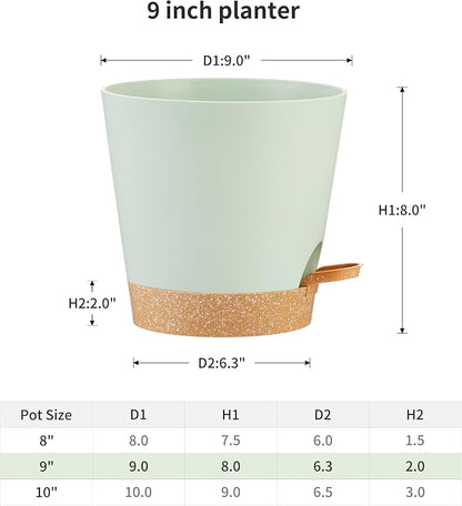 FaithLand 2-Pack 9 Inch Planter Pots for Indoor Outdoor Plants, Self Watering Flower Pots with Deep Reservoir, Green with Terracotta …
