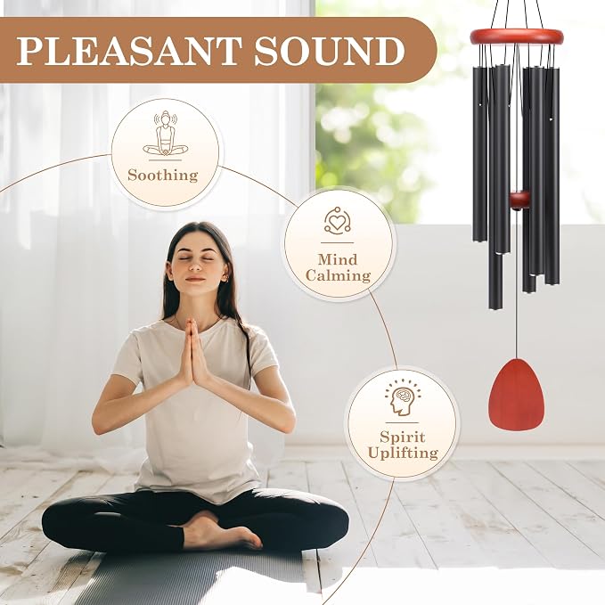 Large Aluminium Wind Chimes Soothing Melodic Classic Black Wind Chime 37" to Create a Zen Atmosphere. Sympathy/Memorial Gift, Indoor Outdoor Garden Patio Decoration