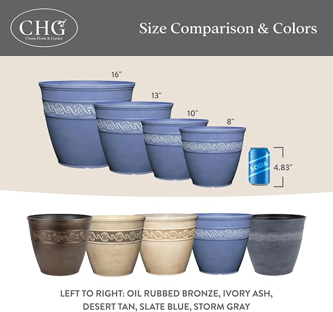 Classic Home & Garden by Growscape Corinthian Planter,10" Oil Rubbed Bronze | Classic Resin Plant Pots, Lightweight Indoor Outdoor Planter, Weather-Resistant, Great for Patio, Home & Garden Decor Accent