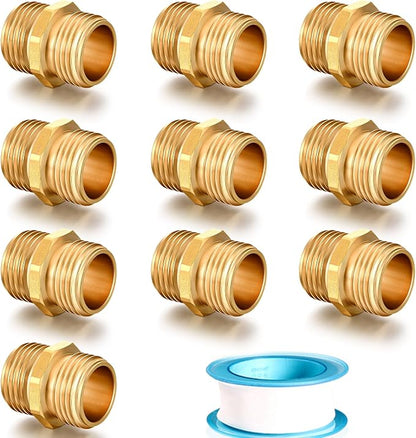SIGURANTA Garden Hose Connector Adapter,3/4" GHT Double male Connectors, Brass Repair Fittings with Dual for Male to Male Adapter (10 Pack)