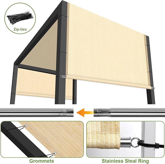 Shade&Beyond 5' W × 15' L Pergola Shade Cover Wheat Pergola Cover Canopy Replacement Shade Cloth for Garden, Patio, Deck, Porch with Grommets and Rods(Make Custom Size)