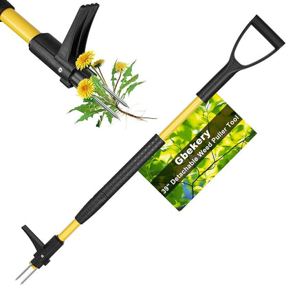 Gbekery 39" Stand Up Weed Puller Tool - Heavy Duty Detachable 3-Claw Weeder with Ergonomic Long D-Handle | Tools for Effortless Garden Weed Removal (Dandelions, Thistles & More)