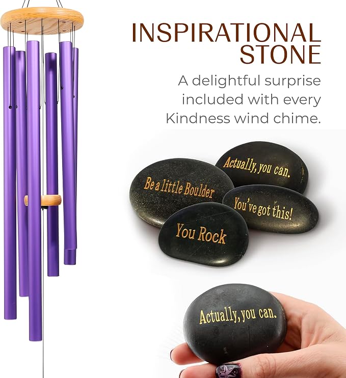 Purple Wind Chimes for Outside Deep Tone, 41 Inch XL Hand Tuned G Major Pentatonic Wind Chime with Decorative Kindness Stone, Outdoor Garden Patio Porch Decor, Meaningful Sympathy Memorial Gift