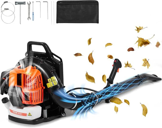VEVOR 63CC Backpack Leaf Blower Gas Powered, 1.89L Tank, Delivers 1110CFM & 220MPH, Perfect for Garden Maintenance, Clearing Leaves & Snow