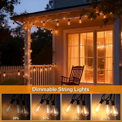 50(40+10)FT Outdoor String Lights, 15m Waterproof Remote LED Patio Lights with 19+1 S11 Bulbs 10FT Extension Cable, Dimmable Outside Hanging Lights for House, Porch,Yard,Garden,Bistro, Gazebo lighting