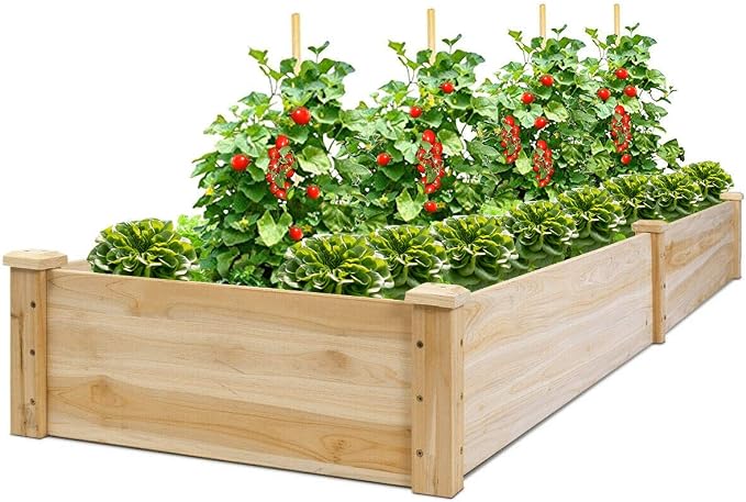 Giantex Raised Garden Bed Planter, Wooden Elevated Vegetable Planter Kit Box Grow for Patio Deck Balcony Outdoor Gardening, Natural