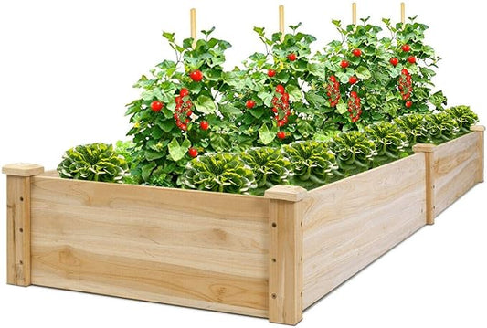 Giantex Raised Garden Bed Planter, Wooden Elevated Vegetable Planter Kit Box Grow for Patio Deck Balcony Outdoor Gardening, Natural