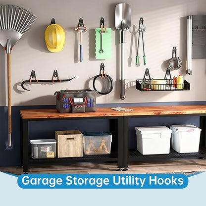 GeeWatom Garage Storage Utility Hooks，Garage Garden Tool Organizer，Steel Wall Mount Hooks, Garden Small U Hooks (6 Pack-Black)