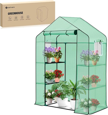 Yesker Greenhouse 57"x29"x77" Walk in Green House - Large Outdoor/Indoor Greenhouses with 4 Shelves Waterproof PE Cover & Windows, Portable Greenhouse Kit for Winter Backyard Gardening Patio, Green