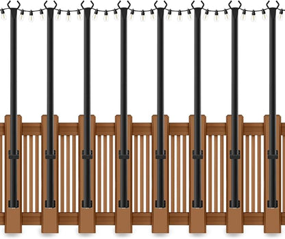 AHRLHR 8 Pack String Light Poles for Deck,5 Ft String Light Poles for Outside with Fixing Clips,Metal Poles for Outdoor String Lights, Hanging Light Poles for Fence Garden Backyard Wall Bistro