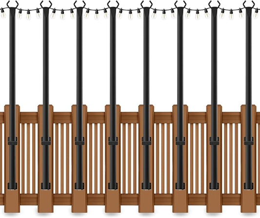 AHRLHR 8 Pack String Light Poles for Deck,5 Ft String Light Poles for Outside with Fixing Clips,Metal Poles for Outdoor String Lights, Hanging Light Poles for Fence Garden Backyard Wall Bistro