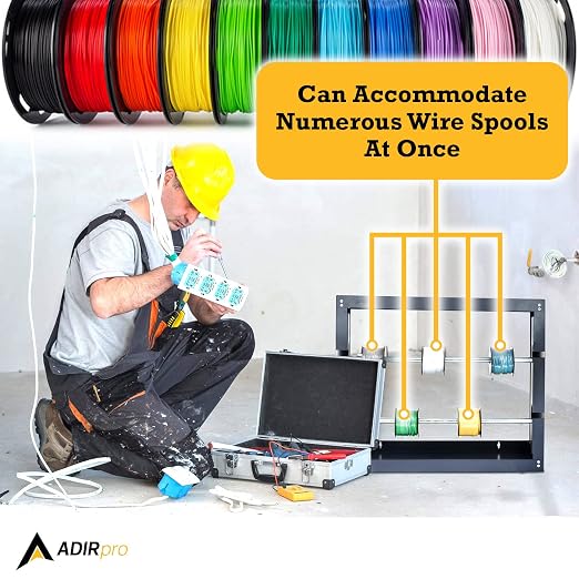AdirPro Wire Spool Rack, 2-Rod | Heavy-Duty Wire & Cable Dispenser | Conduit Display & Storage for Electrical, Industrial & Retail Use | Grey