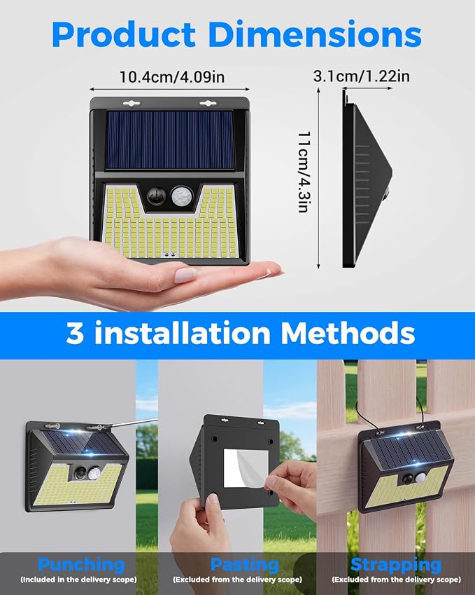 Peasur 140LED Solar Powered Lights Outdoor Waterproof, 3 Packs Motion Sensor Light Ultra-Bright, 3 Modes Fence Security Lighting for Outside Yard Wall Deck Step Garden(Cool White)