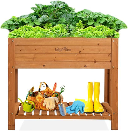 Raised Garden Bed Wood Planter Box Outdoor Wooden Elevated Planters Raised Beds with Legs for Vegetable Flower Herb, 39.37"x15.75"x33"H, Standing Gardening Box with Liner for Backyard, Patio, Deck