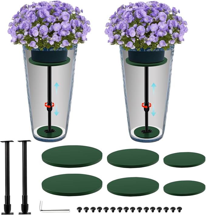 Axcoix 2 Pack Adjustable Height Plant Risers for Inside Pots, 17.5-30" Wooden Planter Inserts for Large Pots Sturdy Support, Pot Fillers for Tall Square Round Taper Planters (6" 8" 10" Base or Top)