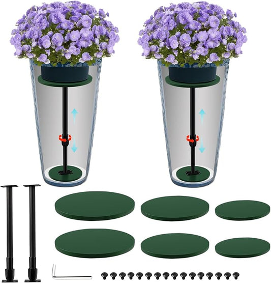 Axcoix 2 Pack Adjustable Height Plant Risers for Inside Pots, 17.5-30" Wooden Planter Inserts for Large Pots Sturdy Support, Pot Fillers for Tall Square Round Taper Planters (6" 8" 10" Base or Top)