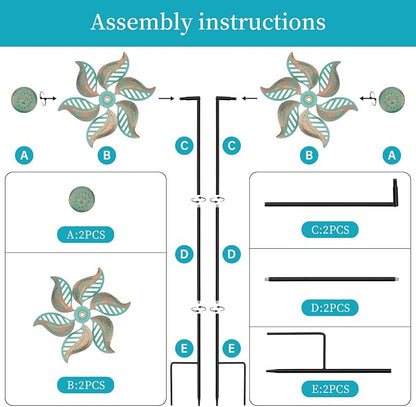2 Pack Wind Spinners Outdoor Metal Vintage Green, Waterproof Wind Sculptures Garden Pinwheels & Decorative Stakes, Small Windmills for Yard Lawn Patio Outdoor Garden Decor (Type 36)