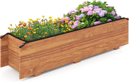 LDAILY Raised Garden Bed, 44" x 11" x 10" Wooden Planter Boxes with Removable Bottom & 4 Drainage Holes, Rectangle Flower Bed Outdoor, Wood Raised Beds for Garden Vegetable Herb