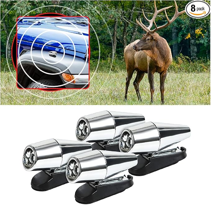 Deer Warning Whistle for Car, Self-Adhesive Animals Alert Warning Device, Save Deer Wildlife Avoids Collisions Repellent Devices, Auto Safety Accessory for Cars Trucks and Motorcycles (Silver/4PCS)