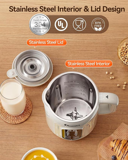 IAGREEA 10-in-1 Nut Milk Maker Machine 304 Stainless Steel Lid BPA Free, 35oz Soy Milk Maker for Homemade Milkshake, Almond, Oat, Plant-Based Drink, 10 Blades Blender with timer/Boil Water/Self Clean