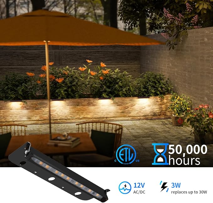 12-Packs 3W 7inch LED Hardscape Paver Lighting,12V AC/DC Low Voltage Retaining Wall Lights,Landscape Lighting,2700K Soft White Outdoor Step Light,50,000 Hours Lifespan-Black
